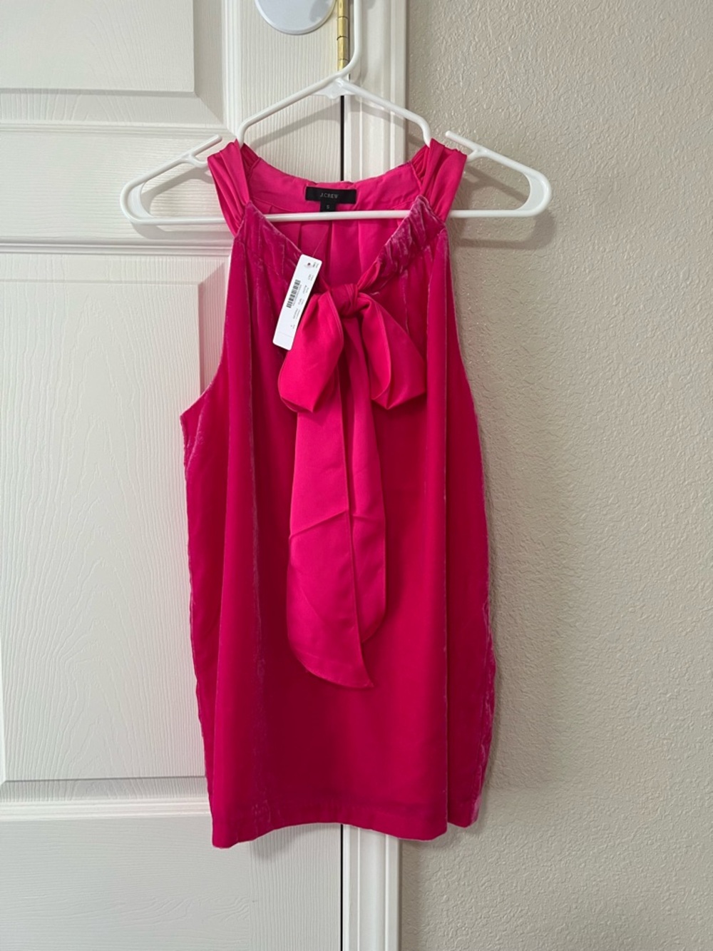 J.Crew Hot Pink Velvet Tie Neck Sleeveless Blouse Womens Small NWT